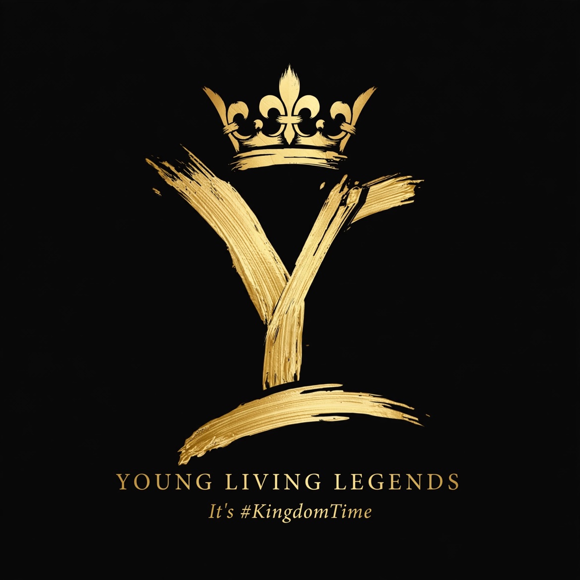 Young Living Legends gold crown logo with It's Kingdom Time
